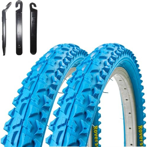 2 x Roverstone 26 Fahrradreifen Fahrradmantel blau 57-559 (26x2,125) inkl. 3 x Reifenheber