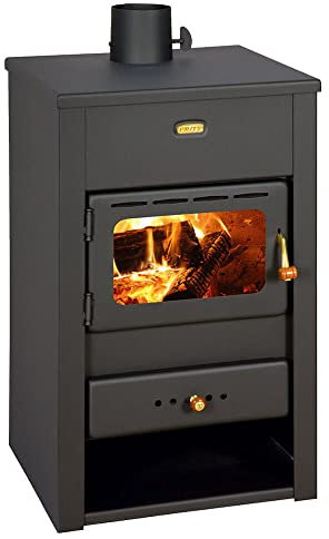 Prity Holzofen Kamin K2, 10 kW, Schwarz, Holz, Stahl, Freistehend, Direkte Entlüftung, A, ca. 57 m²