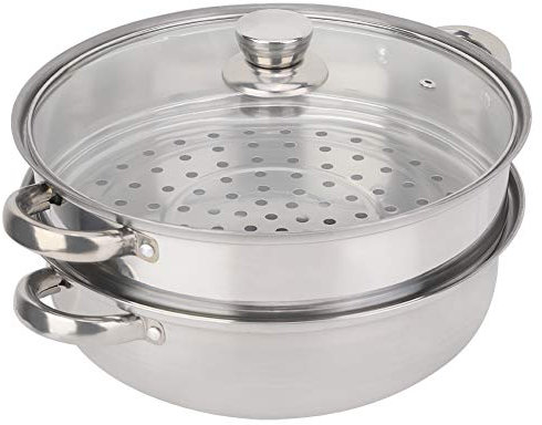 Ejoyous Cuiseur Vapeur INOX, Mini marmite a Vapeur avec Couvercle en Verre Poêles Vapeur Induction à 2 Niveaux, Insert pour Panier Vapeur en Acier Inoxydable