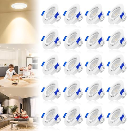 ACXIN Das neue 5W LED Deckenspot, LED Einbaustrahler Set 20 Stück Einbauspot Spotlight Aluminium Deckenstrahler für Bad Küche Möbel (Warmweiß)