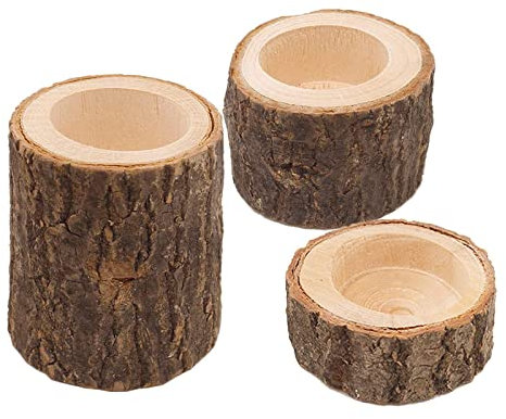 3er-Set Teelichthalter Aus Holz Votiv Baumstumpf Kerzenhalter Teelicht KerzenstäNder FüR Hochzeiten Geburtstage Partys