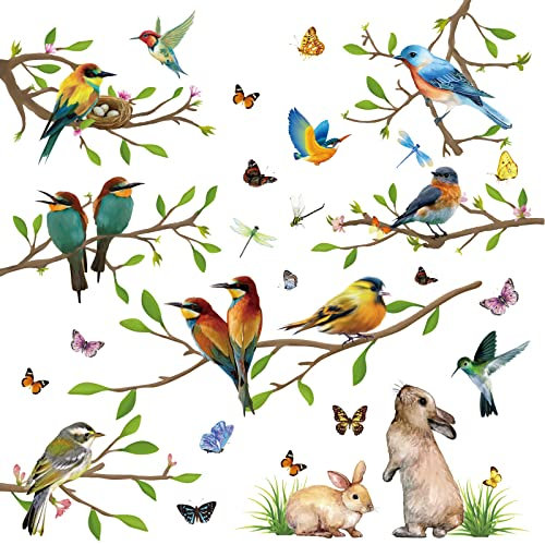COLOFALLA 9 Blatt Fensterbilder Frühling Vögel Fensterbilder Selbstklebend Ostern Schmetterlinge Sommer Fenstersticker Fenster Kinderzimmer Party Deko Fensterfolie Fensterdeko