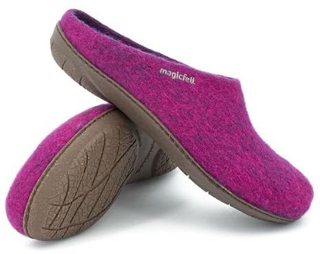 Magicfelt Filttoffel PO 736 för kvinnor och män av ren merinoull – tofflor med halkfri, vattentät gummisula, magenta, 40 EU