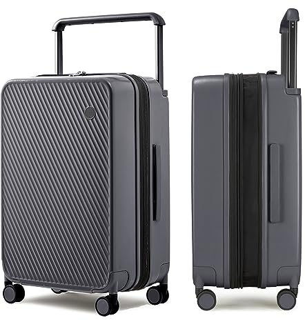 mixi Large Capacity Expandable Luggage Suitcases With Spinner Wheels,Upgrade Wide Handle PC Hardshell Rolling Travel Suitcase with TSA Lock, Checked-Medium 24-Inch, Rock Gray