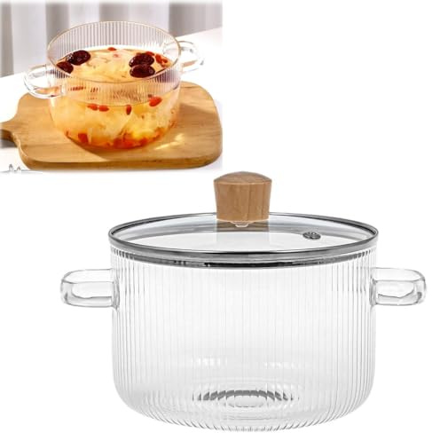 RYGRZJ Klarer Simmer-Topf, geriffelter Kochtopf mit Deckel, hitzebeständiges Borosilikatglas, gerippter Topf mit Griffen, klares Glas-Kochgeschirr, Simmertopf für Suppe, Milch, Babynahrung