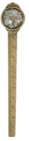 QUARKZMAN Metall-Lesezeichen-Lineal 10 cm metrisch Blume Retro Vintage Lesezeichen Marker Messwerkzeug für Büro Klassenzimmer Lehrergeschenk, Hellblau
