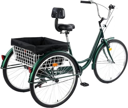 TUOKE Adult Trikes 26 inch Wheels Low Step-Through with Cargo Basket/Full Assembly Tool，Adult Tricycles Three Wheel Trike Bike Cruiser 7 Speed, Suitable for Women, Men, Seniors