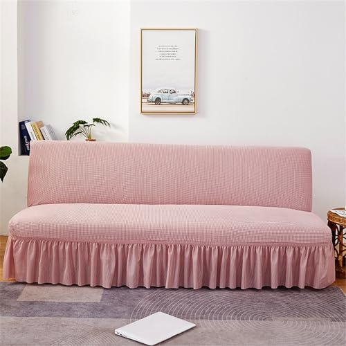 Surwin Sofabezug ohne Armlehnen 2/3 Sitzer, Einfarbig Jacquard Stretch Armlose Clic Clac Sofabettüberzug Sofahusse Schonbezug Protector für Klappcouch Schlafsofa Deko (Rosa,190-210cm)