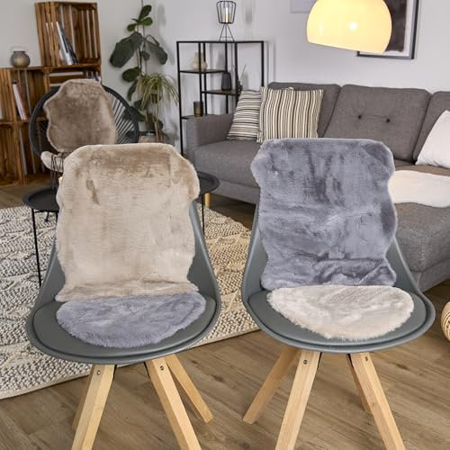 Astra Hochwertiger Kunstfell Teppich flauschig - Teppich Wohnzimmer - Hochflorteppich Lammfell Schaffell Accessoire - Dekofell 2er Set grau 55 x 80 cm