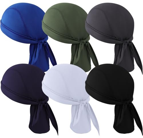 TSKNOMO 6 Stück Do Rag Skull Caps Sport Bandana Mütze, Schweißableitender Kopfwickel Helmfutter Totenkopfkappe Atmungsaktiv Dew Do Rags für Männer