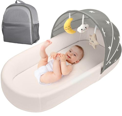 Portable Baby Bassinet- Travel Bassinet for Newborn and Infant, Suitable for Indoor & Outdoor Carry, Lightweight Foldable Washable, Portable Bassinet for Baby Travel, Portable Travel Bassinet, Grey