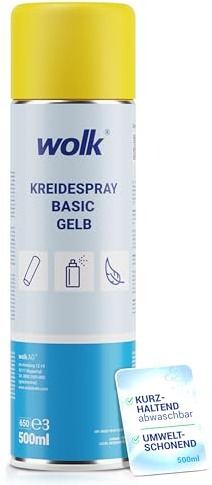 wolk Sprühkreide Abwaschbar Gelb 500 ml - Kreidespray Markierungsspray | Bodenmarkierungsspray für Sportplatz, Rasen & Baustelle - Kreidefarbe Spray, Markierungsfarbe & Chalk Spray