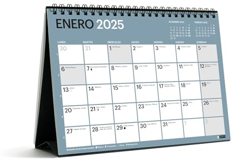 Miquelrius - Skrivbordskalender 2025 Chromat, A5-kalender: 210 x 148,5 mm, med poängutrymme, dubbel spiralbindning, 9 olika interiörfärger, kalender 2025, spanska