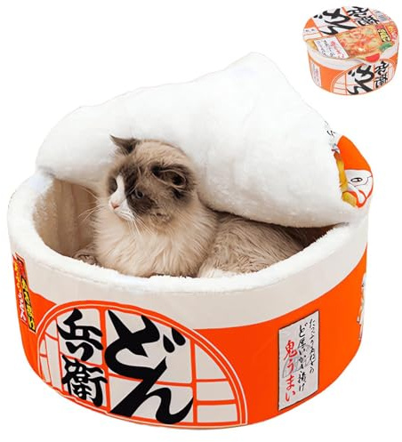 ZHUIYIWIN Katzenhöhle, Katzenbetten, Kuschelhöhle für Kätzchen, Bequemer Schlafplatz für Katzen Welpen, Plüsch Haus Indoor (Orange, L)