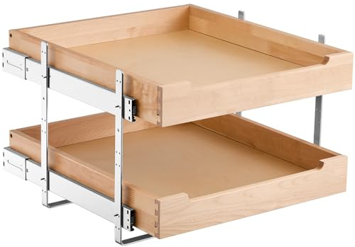 VEVOR Organiseur d'armoire coulissant à 2 niveaux, tiroir coulissant cuisine réglable en bois, étagère coulissante robuste à fermeture douce, pour cuisine, garde-manger, salle de bain, 470 x 533 mm