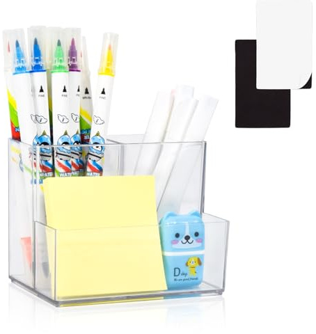 Marte Vanci Acryl-Stifthalter, transparenter Stiftebehälter, Make-up-Pinselhalter, Schreibwaren-Aufbewahrung, Schreibtisch-Organizer für Büro, Schulbedarf, Desktop-Zubehör mit 2 magnetischen Quadraten