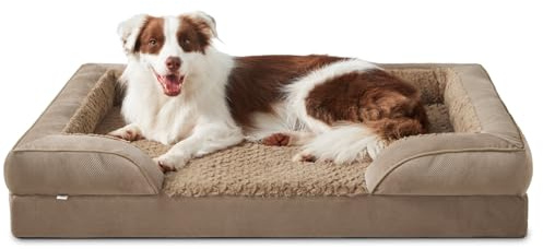 JOEJOY Panier Chien Grande Taille Orthopedique, Memoire de Forme Lit pour Chien Dehoussable Lavable, Coussin avec Structure en Nid d'abeille et Doublure Imperméable, Marron