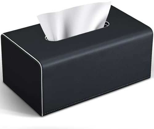KINGFOM PU Leder Kosmetiktücher Box Taschentuchbox Tissue Box für Büro/Auto/Zuhause (Schwarz, Rechteck)