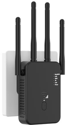 Aenxwa WLAN Repeater WLAN Verstärker 1200Mbit/s Dualband 2,4GHz+5GHz WiFi Booster mit Repeater/Router/Access Point Modus,4 Antenne,Einfache Einrichtung,WiFi Range Extender Mit LAN/WAN Port