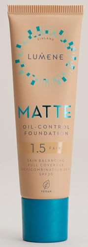 Lumene Matt Control Oil Free Foundation for Oily and Combination Skin Full Coverage with Arctic Cloudberry 30 ml / 1.0 Fl.Oz. (1.5 Fair SPF20)