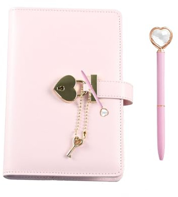 CLDURHGE A6 Carnet de Notes avec Cadenas en Forme de cœur avec clé, Journal Intime Fille Cadeau Secret avec Cadenas et Clé, Stylo Diamant Cœur, 190x120mm, Rose