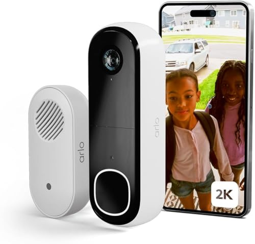 Arlo 2K Doorbell Camera Wireless & Chime, Outdoor WiFi Video Doorbell, Motion Sensor CCTV Camera Systems, 6 Month Battery Operated Security Camera, Night Vision, White (Renewed)