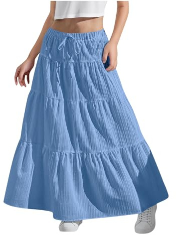 Flodxo Jupes maxi pour enfants filles - Jupe longue plissée fluide - Taille haute - Jupe d'été élégante et décontractée - Jupe trapèze - Robe de plage style bohème vintage pour fête, mariage, vacances