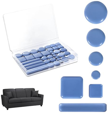 Scivoli per Mobili, 39 Pezzi Blu Feltrini in Teflon Set con Scatola, Teflon Autoadesive Rotondi Diametro 13mm,22mm,25mm,30mm, Rettangolo Cursori 20x20mm,30x30mm,16x75mm, per Spostare Mobili Pesanti