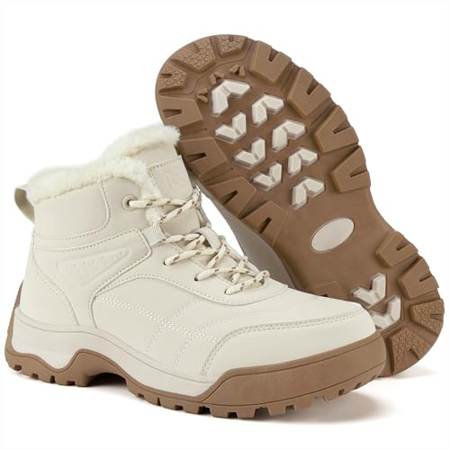 Qiucdzi Botas de nieve para mujer cálidas de invierno con forro de piel antideslizantes ligeras para exteriores para caminar y hacer frío