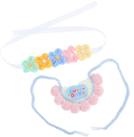 BESTonZON Vestiti Per Bambole Bavaglino in Maglia Riutilizzabile e Fascia Floreale Per Orsetti Di Peluche Bambole e Animali Di Peluche