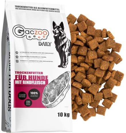 Gaczoo Hundefutter Trocken 10kg mit Rind - Trockenfutter für Hunde - für Ausgewachsene Hunde & Senioren, Mittelgroße und Große Rassen - mit Getreide, Trockenfleisch, Vitaminen, Mineralstoffen