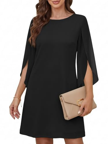 Cicy Bell Robe de cocktail élégante à col rond pour femme - En maille - Manches 3/4 - Couleur unie - Robe décontractée - Robe d'été