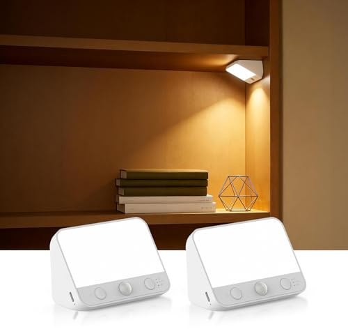 Kitloo Motion Sensor Night Lights, 2 Pack 2600mAh Battery Operated Stair Lights Indoor, 3 Color Temperatures and Stepless Dimming LED Night Light for Bathroom Hallway Stairs Bedroom Closet Basement