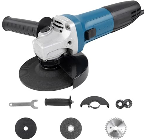 Amoladora angular profesional de 1100 W, 125 mm, motor de cobre con 6 velocidades variables. Kit completo incluye discos para metal, madera y molienda, para taller, BTP y bricolaje