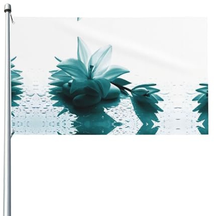 LPLSNWS Bandera decorativa de lirio verde azulado, blanco con diseño floral verde azulado, 152 x 91 cm, poliéster, doble cara, pancarta de jardín al aire libre