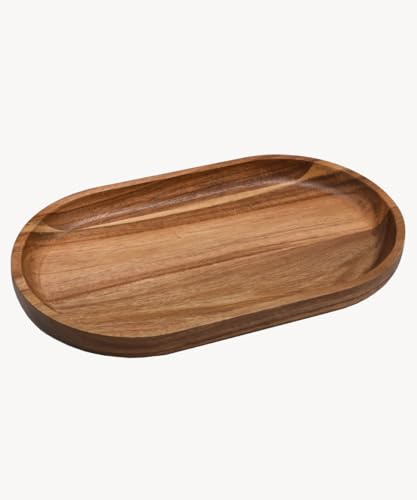 Zoha Holztablett Oval 34 x 20 cm - Akazienholz handgefertigt mit rutschfestem Stand &sanften Kanten - Elegantes Anrichten als Serviertablett Holz, pflegeleicht für Küche, Buffet & Wohnzimmer