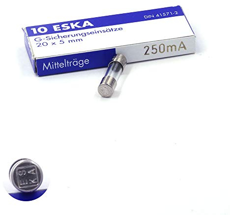 Mittelsicherung, träge (M) aus Glas, 250 mA / 250 V AC, 5 x 20 mm, 10 Stück