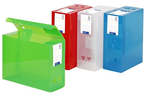 Viquel - Lot de 4 boites de classement en plastique - Lot 4 boites à archive grande capacité - Boites de rangement assorties - Dos de 12 cm - Fabriqué en France