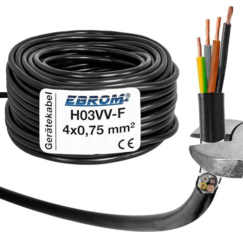 EBROM Kunststoff Schlauchleitung RUND, LED Kabel, Stromkabel, Leitung, Gerätekabel H03VV-F 4x0,75 mm² Farbe: schwarz, viele Längen in 5 m Schritten bis 250 Meter 4G0,75 mm2 - Ihre Kabellänge: 15 Meter
