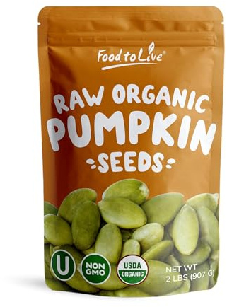 Food to Live Organic Sprouted Pumpkin Seeds, 2 Pounds Non-GMO, Raw Kernels, No Shell, Unsalted, No Oil, Vegan Kosher, Bulk. Keto Snack. High in Protein, Omega Fats. Topping for Salads, Oats, Yogurt