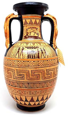 Ático geométrico ánfora con asas en forma de serpiente, cerámica griega antigua, 26 cm