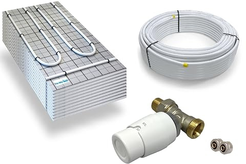 Warmwasser Tackerplatte Fußbodenheizung HoWaTech TAC Komplett Set 5/10m² Dämmplatte 20mm EPS WLG 045 DES und RTL-Ventil, Heizfläche:5.00m²