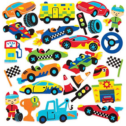 Baker Ross AW571 Racing Cars Foam Stickers (Pack of 120),Assorted, NA