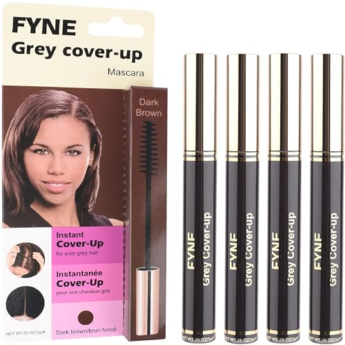 FYNE Root Touch Up Hair Mascara – Pack of 4 - Instant Dark Brown Grey Hair Cover Up - Magic Retouch Temporary Hair Colour for Men & Women