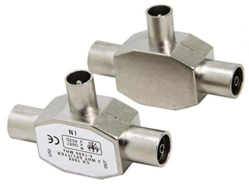 Ancable 2 Way TV Aerial Splitter Male to Female, Metal Housing, 1 Plug to 2 Jack Adapter Connector Joiner