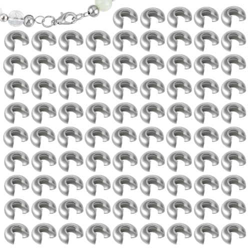 PandaHall Elite ca. 200 Stück Crimpperlenabdeckungen aus Edelstahl 6x5x3mm Halbrunde Crimpabdeckung Klemmspitzen Knotenabdeckungsergebnisse für die Schmuckherstellung