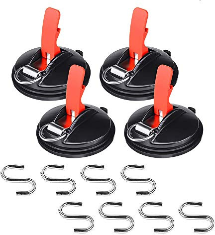 Saugnapf Haken,Saugnapfset,4 Saugnapfe mit 8 S-Haken,Saughaken Set für Haushalt,Werkstatt und Camping,Geeignet zum Anschließen von Markisen, Wäscheleinen usw,Auto Spanner