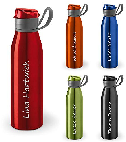 polar-effekt Personalisierte Trinkflasche mit Namen 650 ml Farbe rot - Auslaufsichere Aluminium Wasserflasche mit Gravur - Geschenkidee für Kinder, Schule, Sport, Outdoor, Fitness, Camping