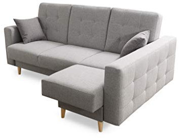 Robin Inspire Hilton Ecksofa mit Schlaffunktion Bettkasten 2 Kissen Sofa L-Form Schlafsofa Freistehende Eckcouch Schlafcouch Wohnzimmermöbel Wohnlandschaft Rechts Silber