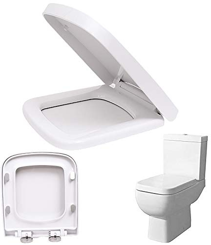 Square Toilet Seat, Soft Close Toilet Seats with Quick Release for Easy Clean, Ergonomic Design, Adjustable Hinges White Toilet Lid
